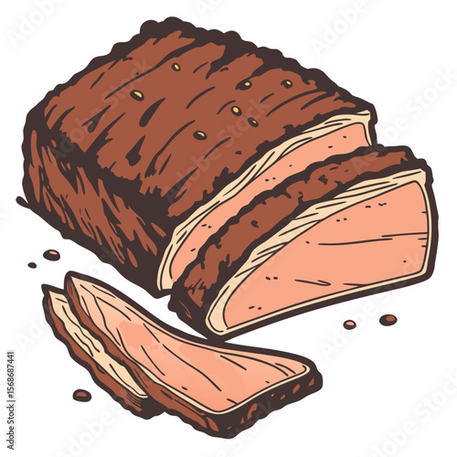 Sliced smoked brisket with peppercorns smoked meat