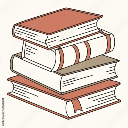 Stack of books with coral covers reading literature