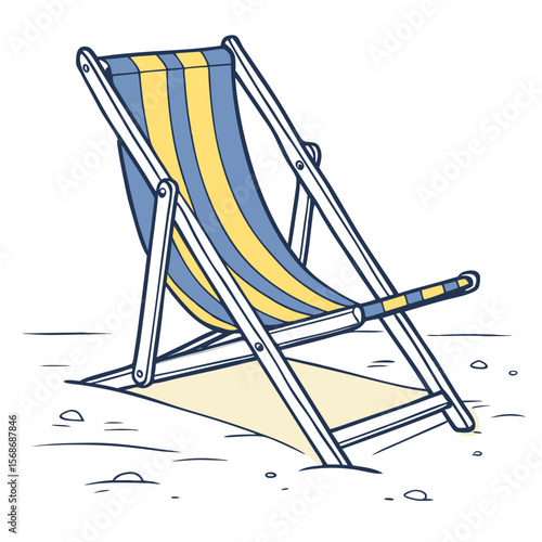 Striped beach chair on sand blue yellow