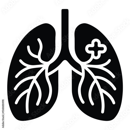 Clean black and white medical icon of human lungs for healthcare and science