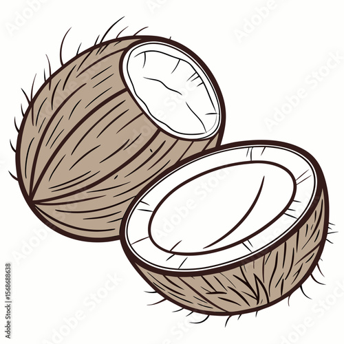 Whole and halved coconut fruit tropical