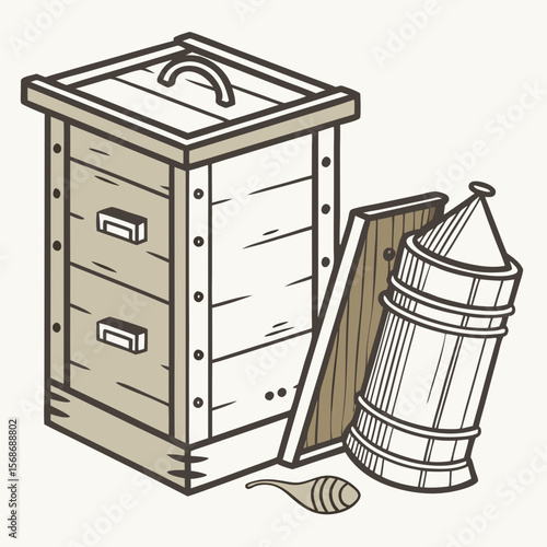 Wooden beehive smoker and tool beekeeping apiary