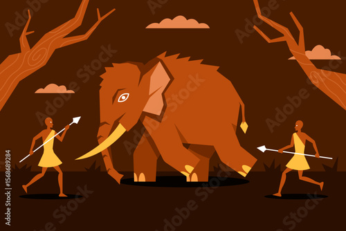 Pre Historic Man Ambushing Elephant