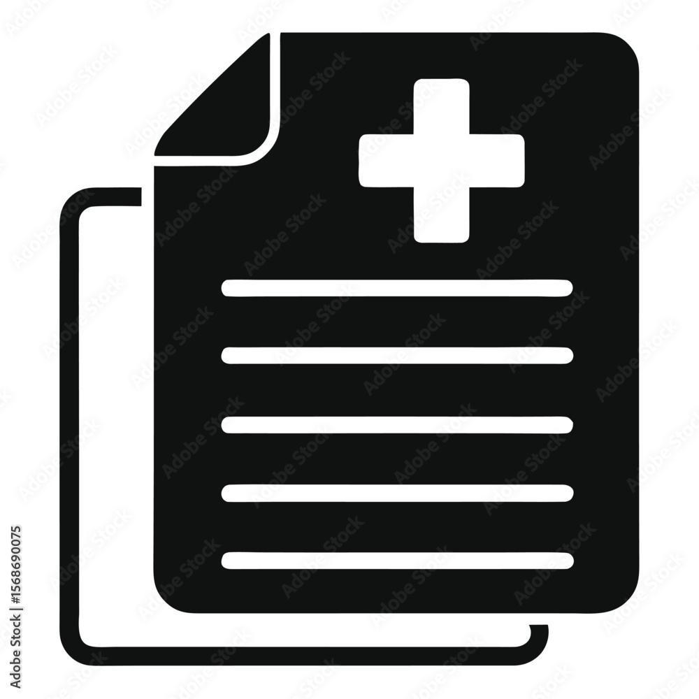 Obraz premium Simple black and white medical note icon for healthcare and documentation
