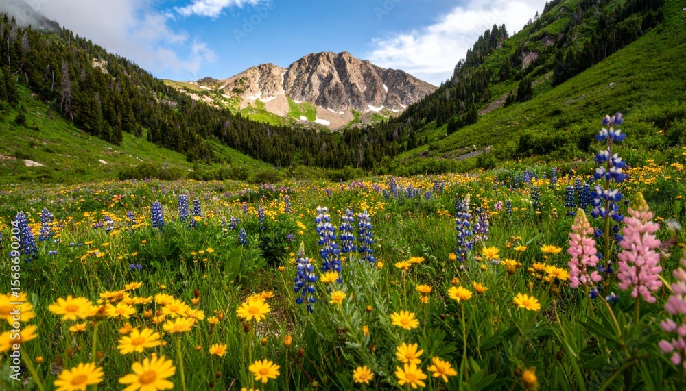 Naklejka premium Colorful Wildflowers in High Mountain Valley