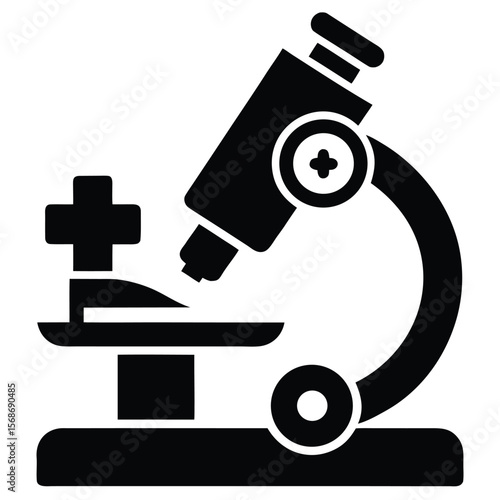 Simple black and white medical microscope icon for scientific research and discovery