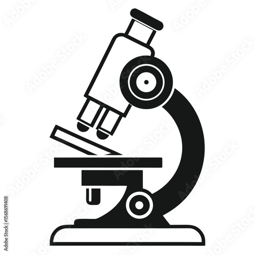 Classic black and white medical microscope icon for scientific research and healthcare