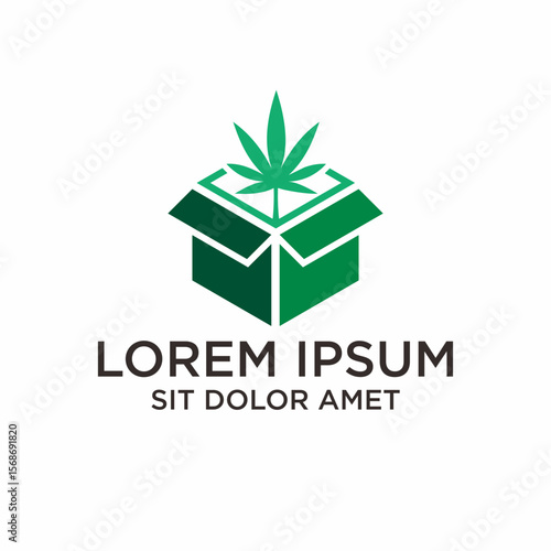 Modern Gradient Box Cannabis Leaf Delivery Service Business Logo Template