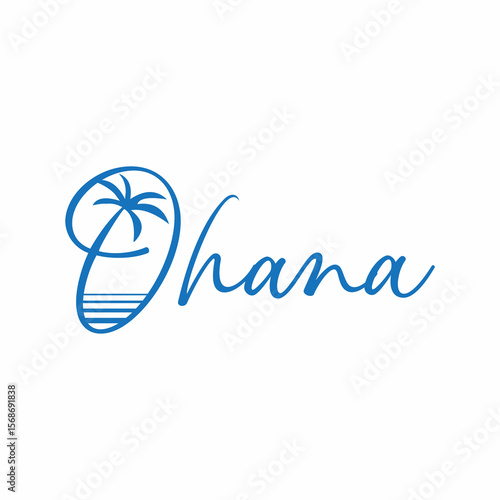 Artistic Elegant Ohana Script Text with Tropical Coconut Palm Tree Silhouette