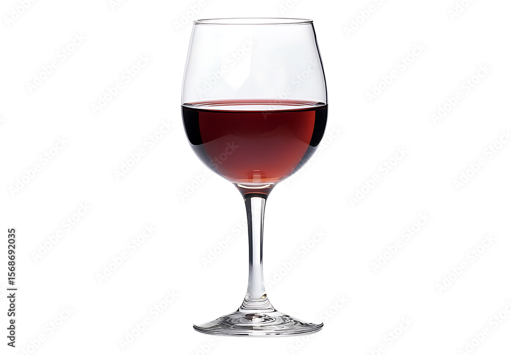 Elegant Wine Glass Half-Filled with Red Wine Against a White Background Elegant Wine Glass Half-Filled with Red Wine Against a White Background