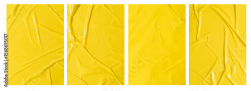 Set of vector yellow sticky note papers A4 size and wrinkles, Copy space stickers or patches for preview tags labels design