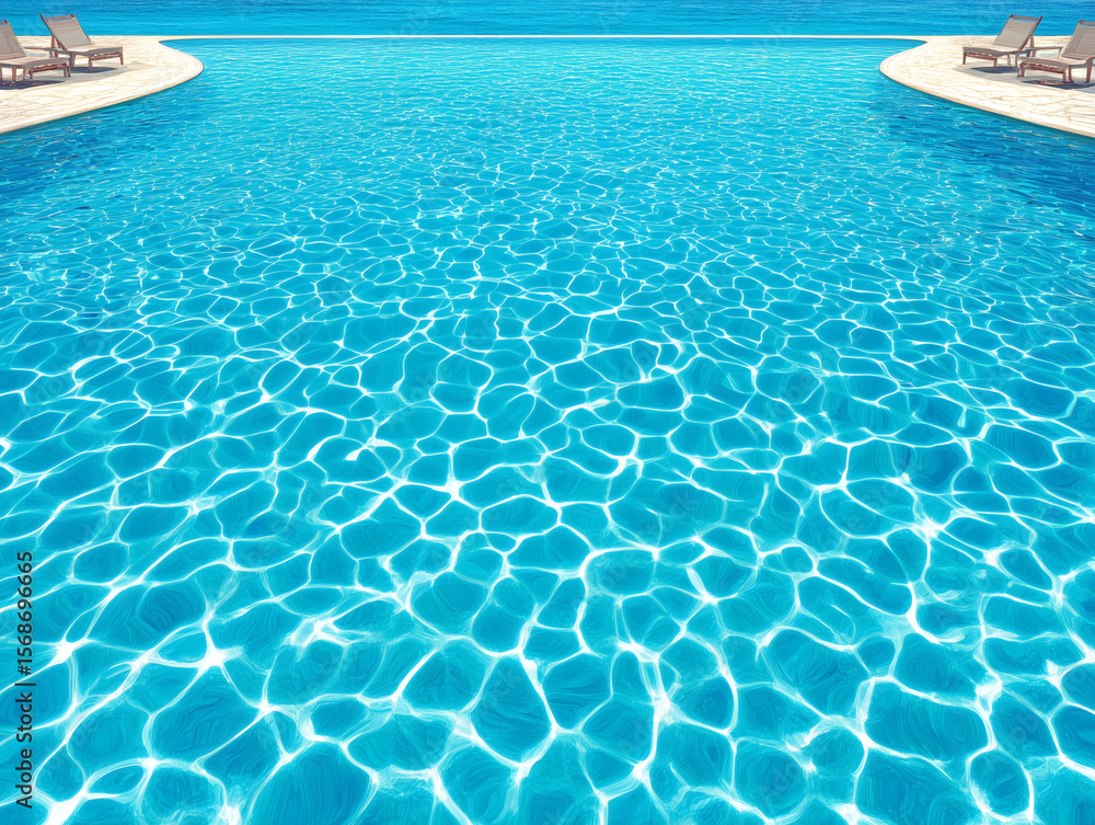 Obraz premium 青く輝くリゾートプールの美しい水面模様とサマーベッド