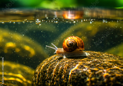 Wallpaper Mural Ultra-Detailed 32K Close-Up of Aquatic Snail Crawling on Submerged Rock Torontodigital.ca