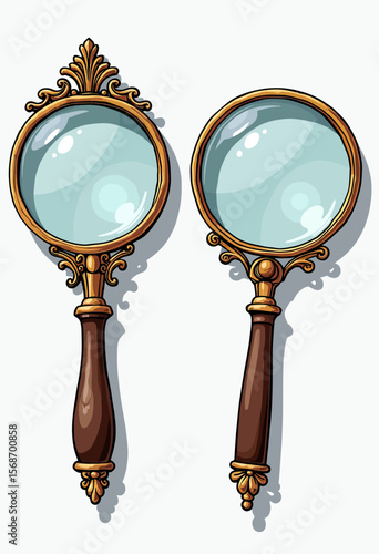 An elegant pair of baroque-style magnifying glasses with ornate golden frames and carved handles, symbolizing historical research and antique appraisal.
