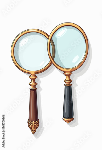 A classic pair of vintage magnifying glasses with ornate handles, ideal for illustrating research, detailed inspection, and the art of scientific discovery.
