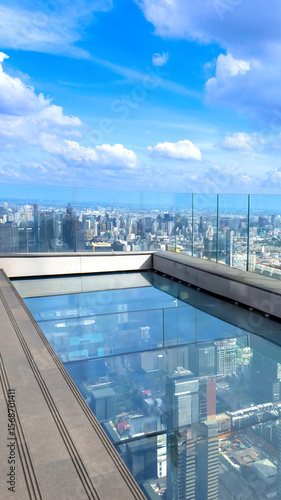 Photography Panoramic view of Bangkok skyline downtown in business financial center from King Power Mahanakhon