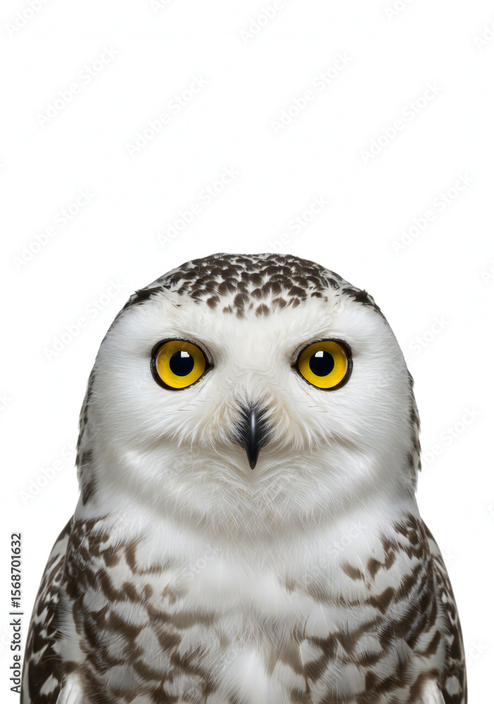 Obraz premium Ultra-Realistic Snowy Owl Portrait Collection on White Background