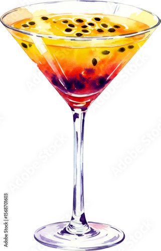 watercolour illustration of passionfruit martini