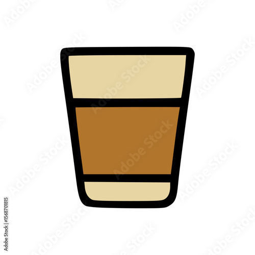 Colorful cartoon illustration of glass filled with hot layered coffee, modern caffeine beverage in flat icon style