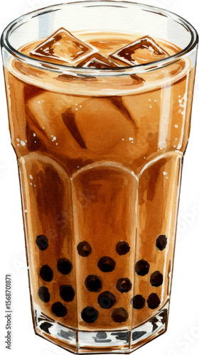 watercolour illustration of cold boba tea