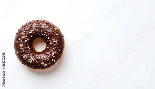 chocolate donut with choco sprinkles, minimal composition