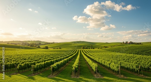 Wallpaper Mural Expansive vineyard landscape under a soft, sunny sky Torontodigital.ca