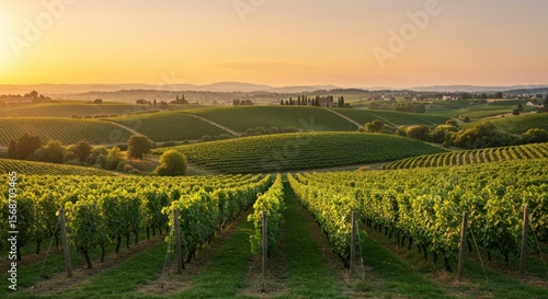 Wallpaper Mural Vineyard landscape at sunrise. Golden light bathes rolling hills of vineyards Torontodigital.ca