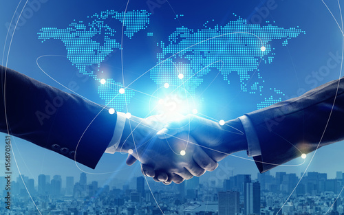 Bilde på lerret handshake, shaking hands, world, international, oversea, transaction, cooperatio