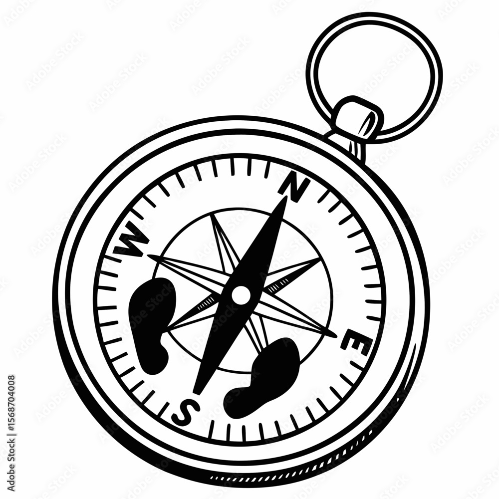 Compass with footprint symbols and directional markings navigation travel Compass with footprint symbols and directional markings navigation travel