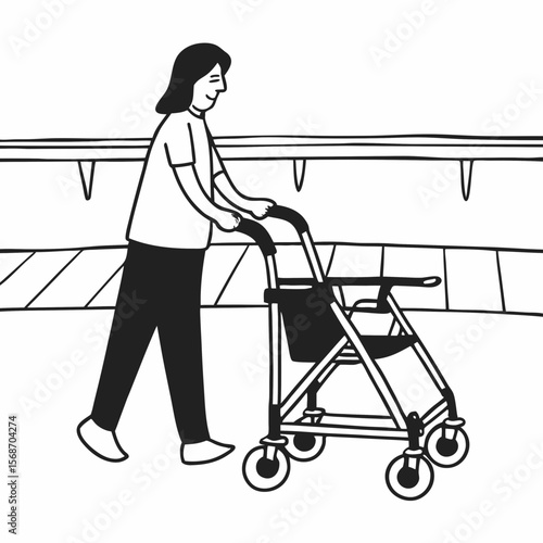 Person walking with rollator walker mobility aid assistance