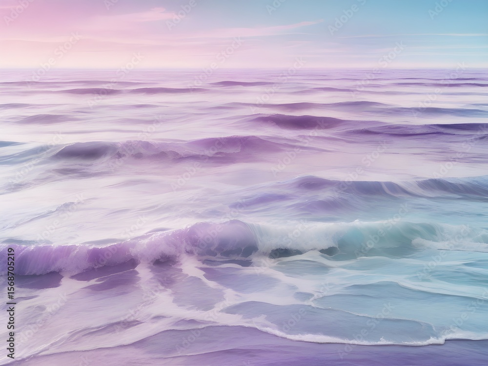 Fototapeta premium Gradient watercolor wave background with soft purple and sky tones forming peaceful oceanic atmosphere