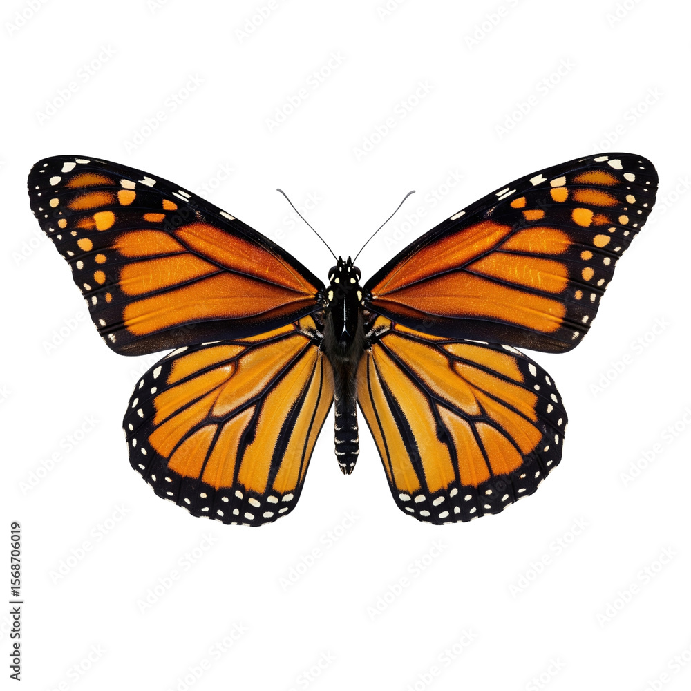 Fototapeta premium Monarch butterfly with open wings from top view