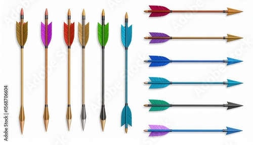 Colorful Archery Arrows Isolated on White Background
