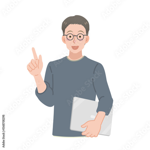 ノートパソコンを持つカジュアルな服装の男性