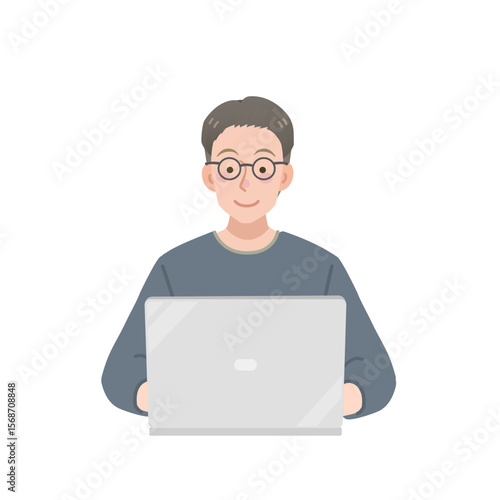 PC作業をする眼鏡の男性