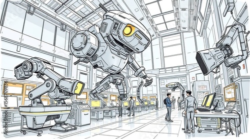 Students interact in futuristic lab