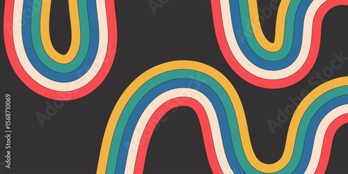 Collection of 70s poster, banner, cover, card. background . Set of retro wall decoration, groovy, trippy, colorful line. Vintage hippie wall art for interior, decorative, dots flayer simple and trendy