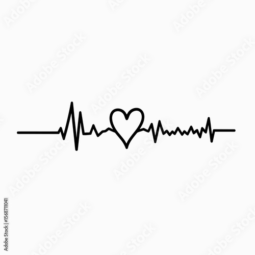 Minimalist heart rate line with a heart shape, representing a lifeline, love, and cardiology concepts, ideal for logos or medical tattoos and decals.
