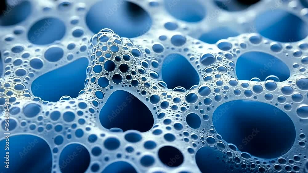 Abstract blue sponge macro closeup with intricate patterns and textures for backgrounds Abstract blue sponge macro closeup with intricate patterns and textures for backgrounds