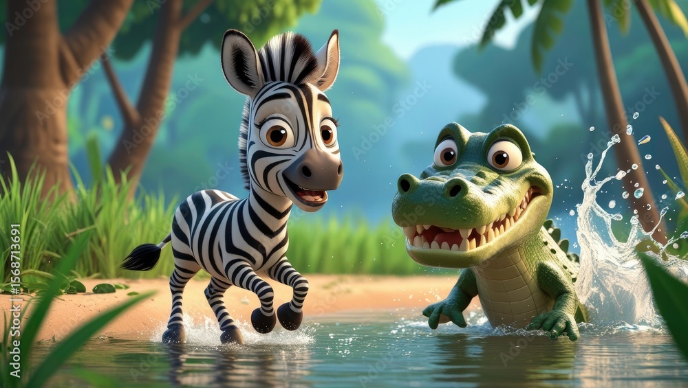 Naklejka premium crocodiles and zebras 