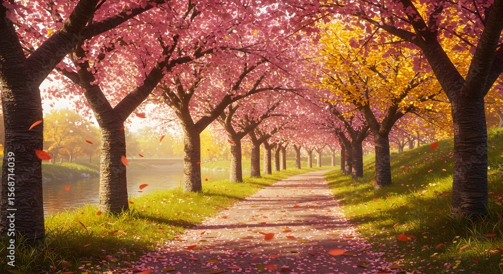 Fototapeta premium autumn atmosphere cherry blossoms in japan