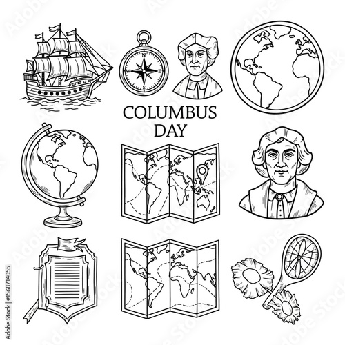 doodle icon illustration of Columbus day 