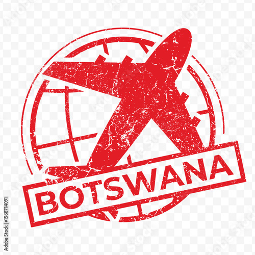 Red aviation stamp of the country of Botswana. Vector illustration with grunge effect on transparent background