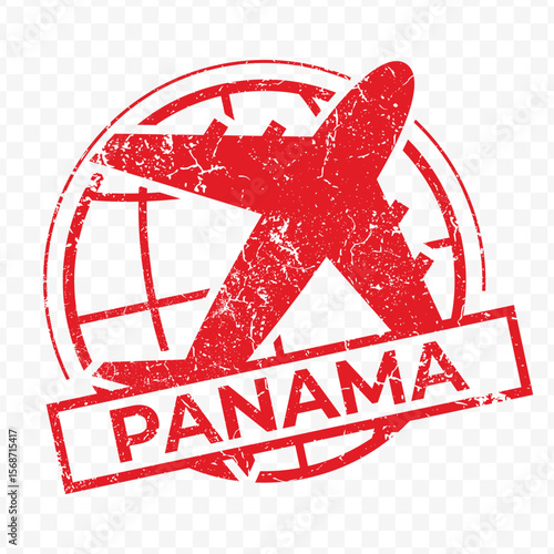 Red aviation stamp of the country of Panama. Vector illustration with grunge effect on transparent background