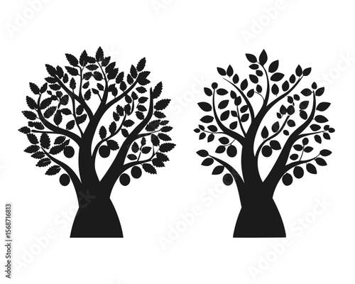 Olive Tree vector silhouette illustration isolated on white background
