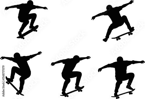 Skateboarder silhouette vector art for extreme sports design and skate park graphics and skateboard tricks