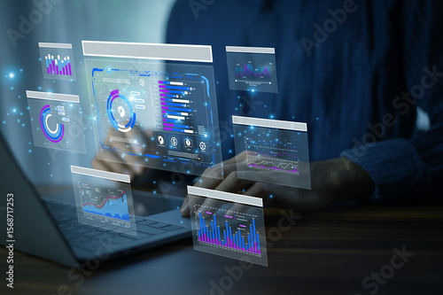 AI logistic dashboard showing real-time supply chain data and transport analytics managed through smart virtual interface.