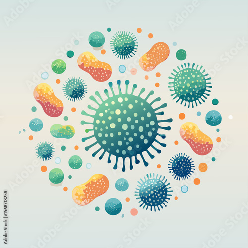 Microscopic World Colorful Illustration of Viruses and Bacteria