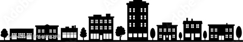 Vector cityscape silhouette illustration with buildings and trees for graphic design needs and more