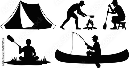 Camping and outdoor activities silhouette vector illustration for adventure and nature enthusiasts